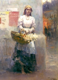 Пимоненко Николай Корнильевич (1862-1912) , Киевская цветочница , Национальный художественный музей Украины  , 1908 год  , холст, масло , 87 x 62 см