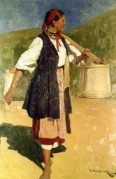 Пимоненко Николай Корнильевич (1862-1912) , Девушка с вёдрами , Сумский художественный музей , 1894 год  , холст, масло , 37 x 25 см