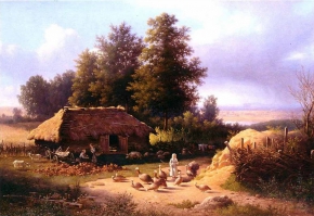 Воробьёв Сократ Максимович (1817-1888) , Пейзаж с индюками , 1858 год  , холст, масло