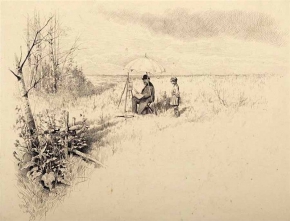 Богатов Николай Алексеевич (1854-1935) , Автопортрет. (На пленэре) , Частное собрание , 1900-е год  , бумага, акварель, карандаш
