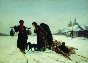 Корзухин Алексей Иванович (1835-1894) , Зимой в деревне , Государственный Литературный музей (ГЛМ)  , 1882 год  , холст, масло