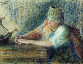 Куликов Иван Семёнович (1875-1941)  , Задумалась , Таганрогский художественный музей , 1906 год  , Холст, масло, пастель