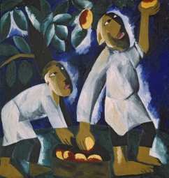 Гончарова Наталья Сергеевна (1881–1962) , Крестьяне, собирающие яблоки , Государственная Третьяковская галерея , 1911 год  , холст, масло , 104 x 97 см